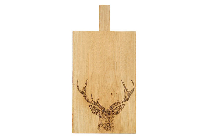 Planche de service en chêne Selbrae House 50 x 25 cm avec poignée motif cerf