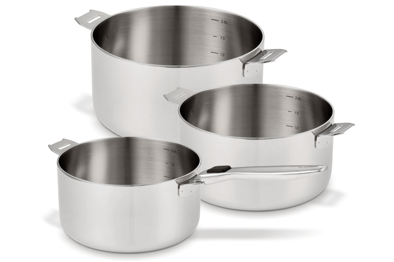 Set de 3 casseroles Beka Evolution tri-ply 16, 18 et 20cm - Poignée amovible incluse