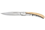 Couteau pliant Le Coq Français Jeanne d'Arc artisanal manche bois d'olivier 11,5cm + étui