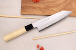 Couteau santoku kiritsuke 18cm japonais artisanal Momotaro Ginsan manche en magnolia