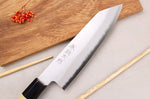Couteau santoku kiritsuke 18cm japonais artisanal Momotaro Ginsan manche en magnolia