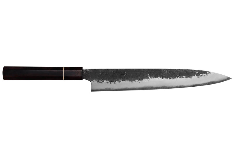Couteau sujihiki 24cm japonais artisanal Naoki Mazaki WS2 Black Nashiji