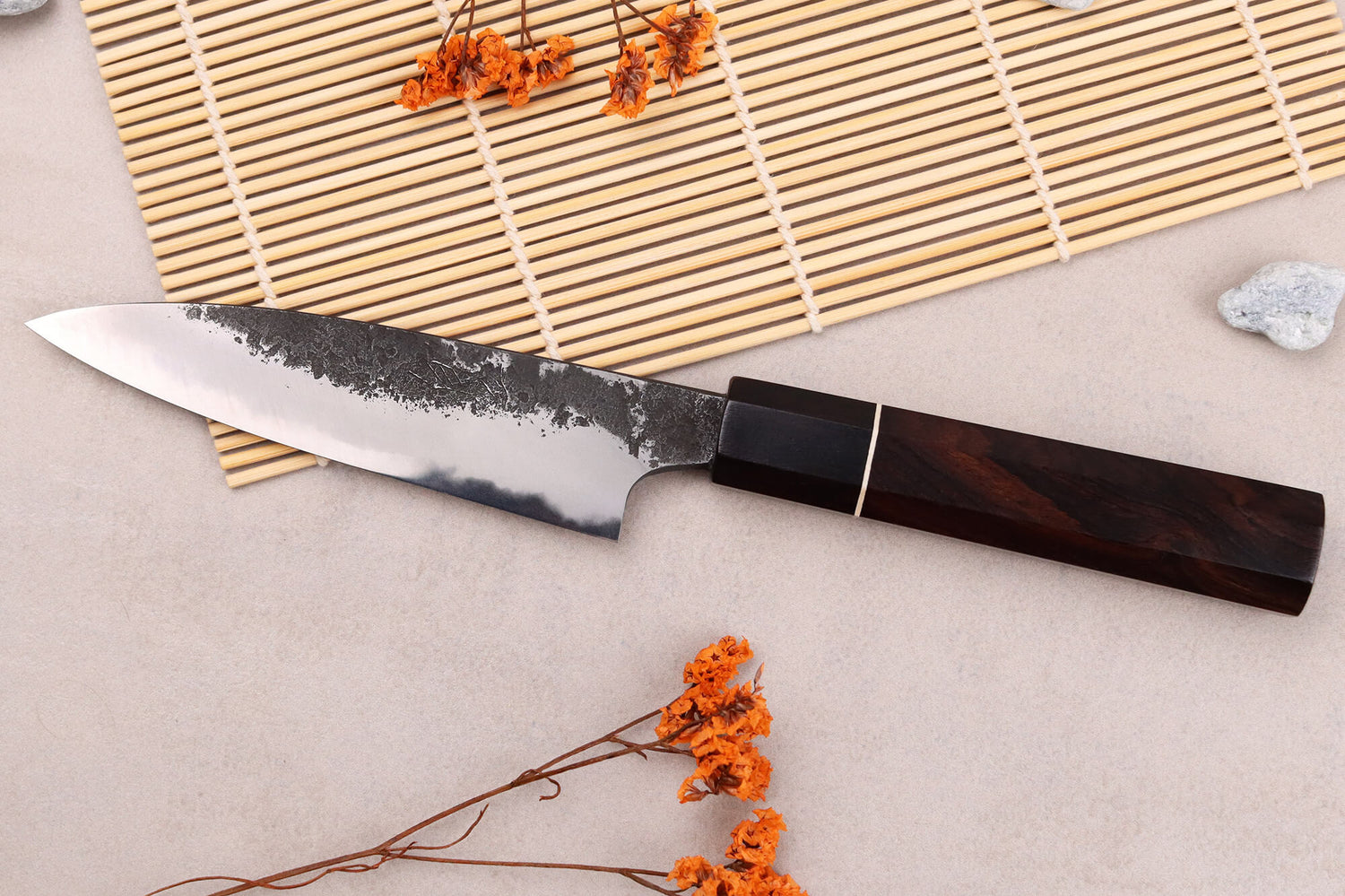 Couteau universel 12cm japonais artisanal Naoki Mazaki WS2 Black Nashiji