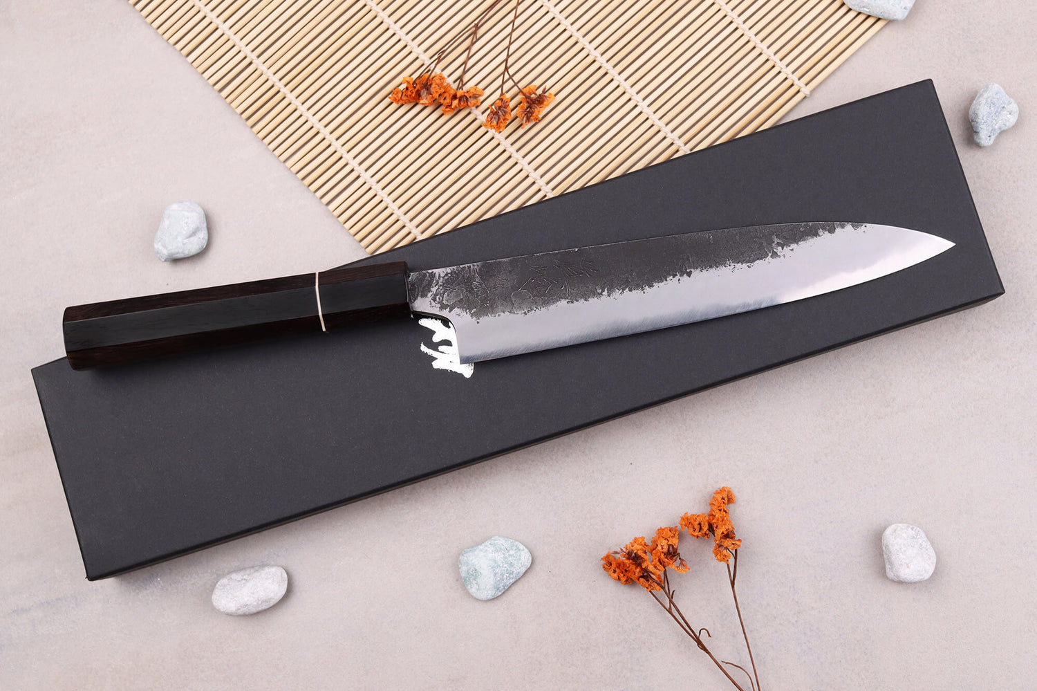 Couteau universel 18cm japonais artisanal Naoki Mazaki WS2 Black Nashiji