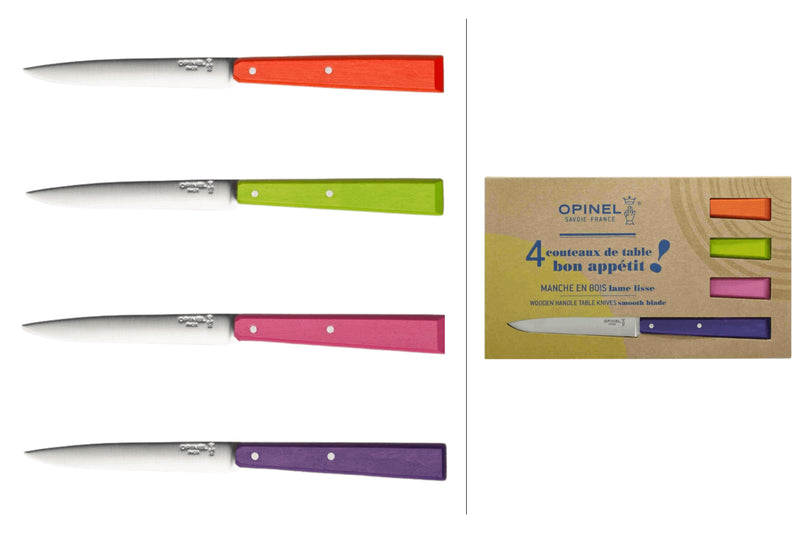 Coffret de 4 couteaux de table Opinel Bon Appétit Pop n°125 lames 11cm en inox manche en charme