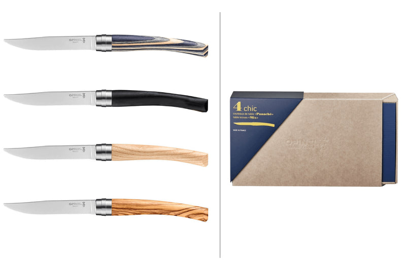 Coffret 4 couteaux de table Opinel Table Chic Panaché lames inox 10cm manches en bois