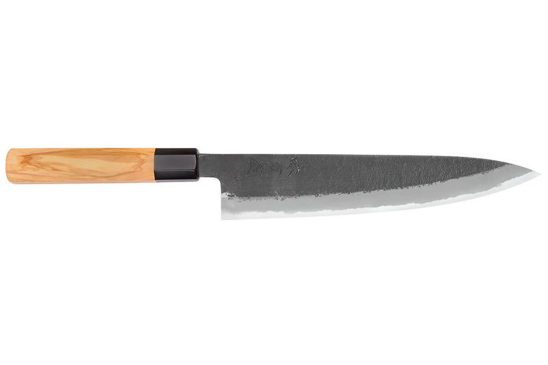 Couteau de chef 24cm japonais artisanal Hinoura Mutsumi Ajikataya Black Nashiji