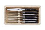 Coffret 6 couteaux de table Laguiole Arbalète G.DAVID inox 21cm manche en bois d'ébène