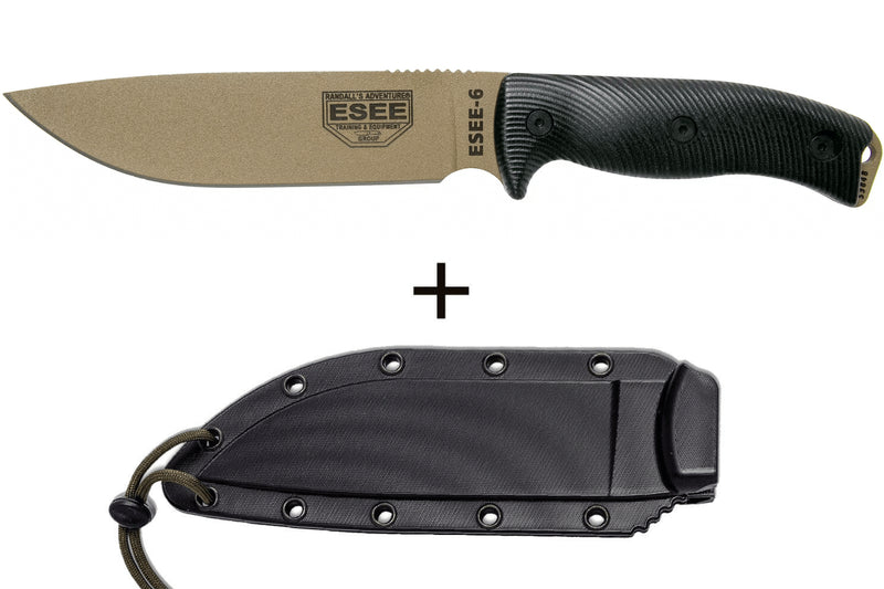 Couteau Esee 6 6PDE-001 lame acier carbone 16,5cm manche G10 noir + étui
