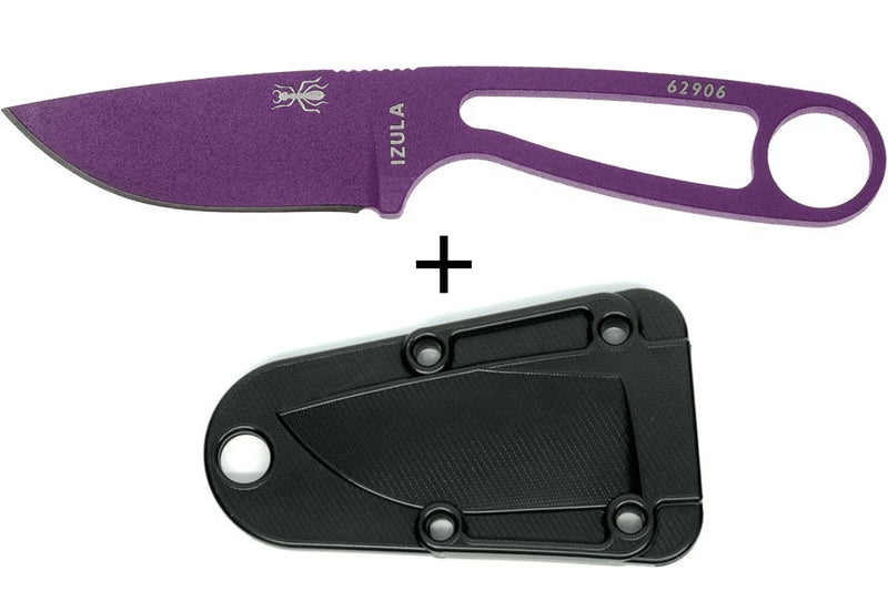 Couteau de cou Esee Izula IZULA-PURP-BLK lame acier carbone 6,2cm manche troué acier + étui noir