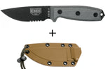 Couteau Esee 3 ESEE-3S-MB lame semi-dentée acier carbone noir 8,8cm manche micarta gris + étui marron