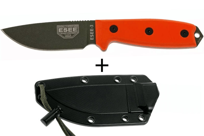 Couteau Esee 3 ESEE-3P-OD lame acier carbone vert 8,8cm manche G10 orange + étui