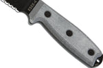 Couteau Esee 4 ESEE-4S-B lame semi-dentée acier carbone noir 11,6cm manche micarta gris + étui