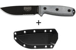 Couteau Esee 4 ESEE-4S-B lame semi-dentée acier carbone noir 11,6cm manche micarta gris + étui