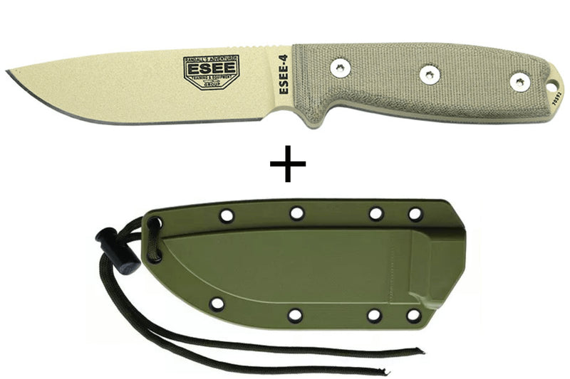 Couteau Esee 4 ESEE-4P-DT lame acier carbone désert 11,6cm manche micarta gris + étui