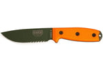 Couteau Esee 4 ESEE-4S-OD lame semi-dentée acier carbone vert 11,6cm manche G10 orange + étui