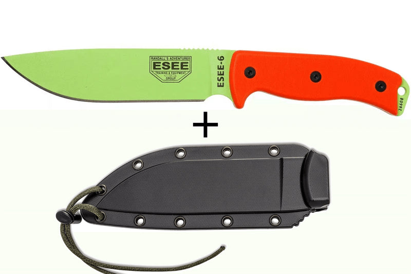Couteau Esee 6 ESEE-6P-VG lame carbone venom green 16,5cm manche G10 orange + étui