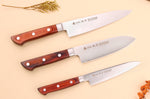 Coffret 3 couteaux japonais Satake Cutlery Brown Pakkawood chef + santoku + office