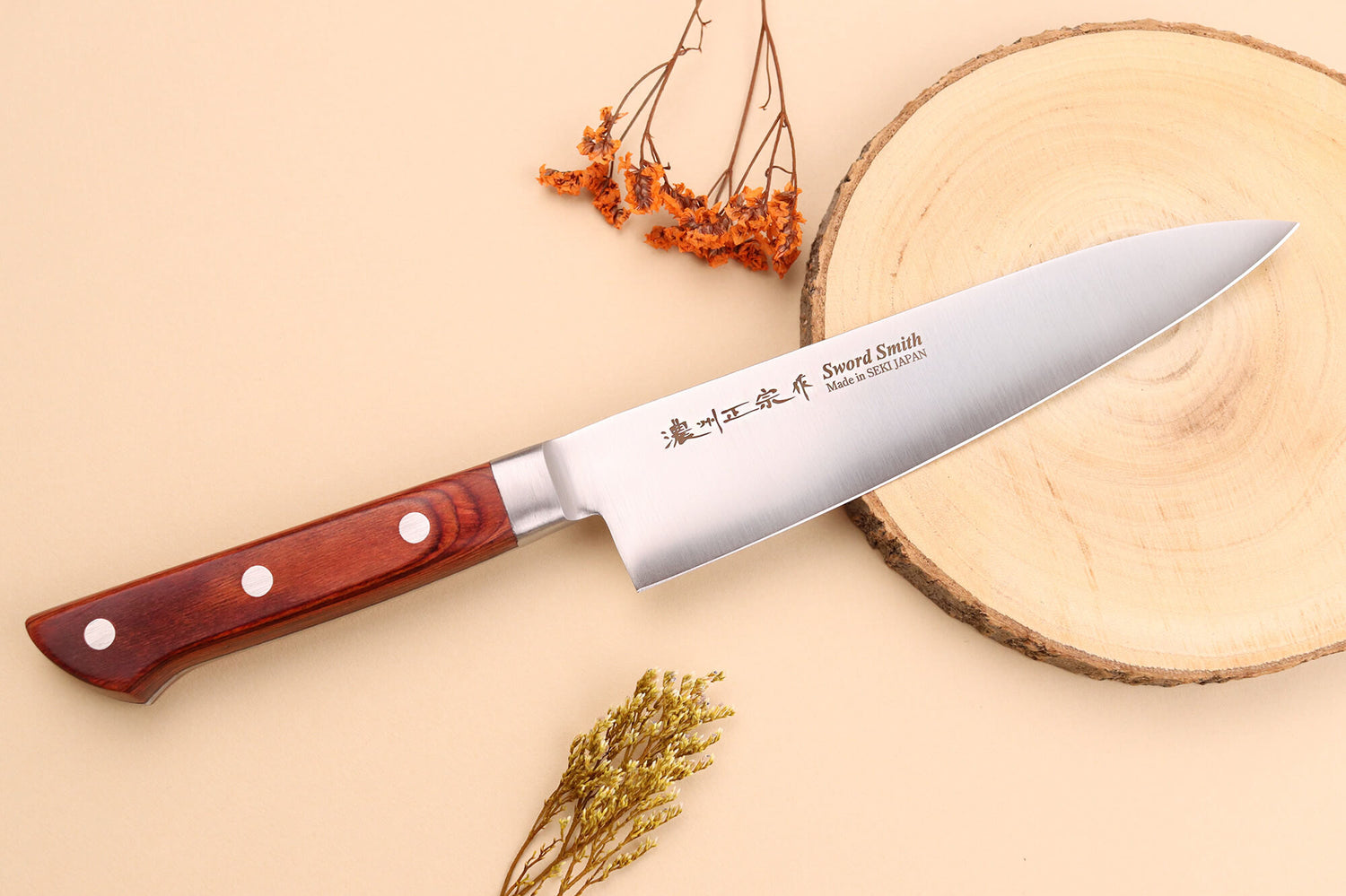 Coffret 3 couteaux japonais Satake Cutlery Brown Pakkawood chef + santoku + office