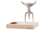 Fourchette à viande Tridens en acier inox brossé avec socle en hêtre à empreinte
