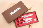 Coffret 3 couteaux japonais Satake Cutlery Brown Pakkawood chef + santoku + office