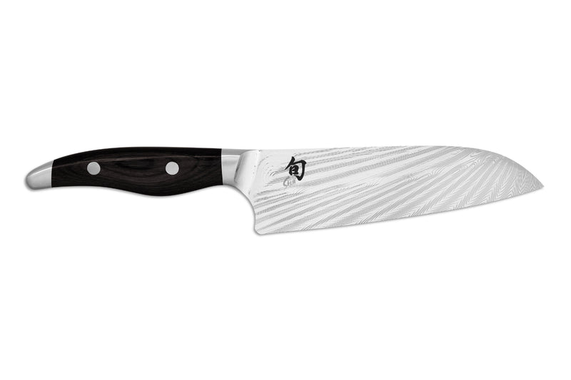 Couteau santoku japonais KAI Shun Nagare Black lame damas 72 couches Dual Core 18cm manche bombé