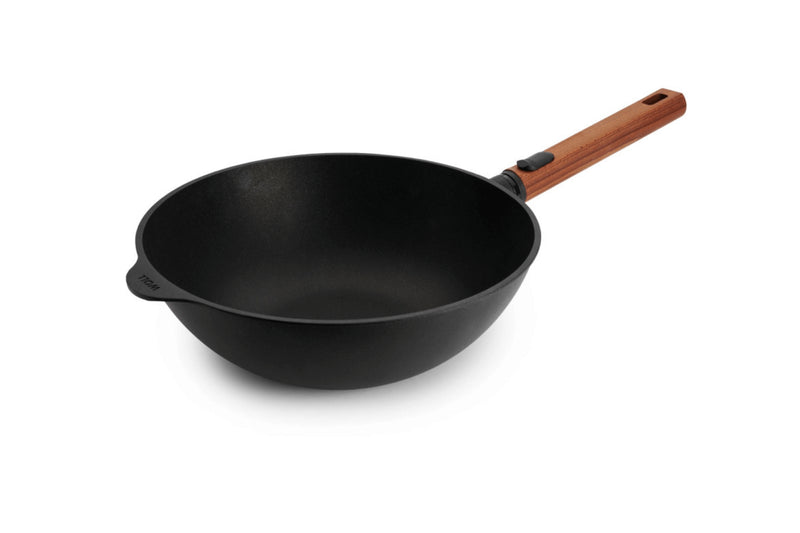 Wok Woll Diamond QXR Eco Logic en fonte d'aluminium manche amovible bois - 24 cm
