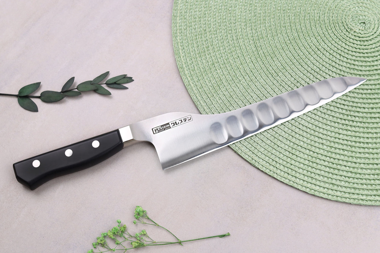 Couteau universel alvéolé dos courbé japonais Glestain K Series 21cm