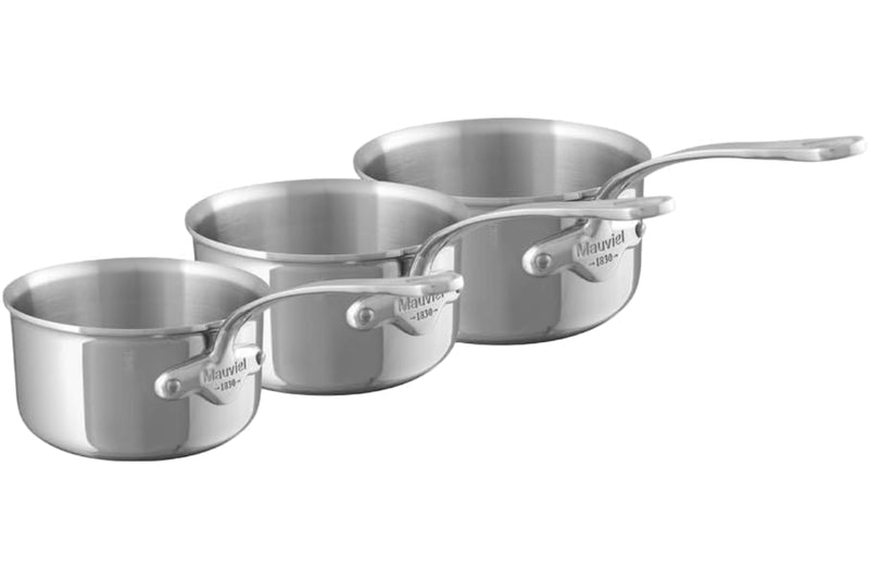 Set de 3 casseroles Mauviel M'Cook tout inox avec poignée fixe compatible induction