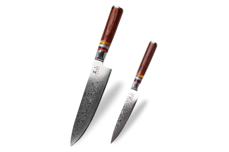 Set de 2 couteaux Kutoyama Damas pakka rainbow chef + universel