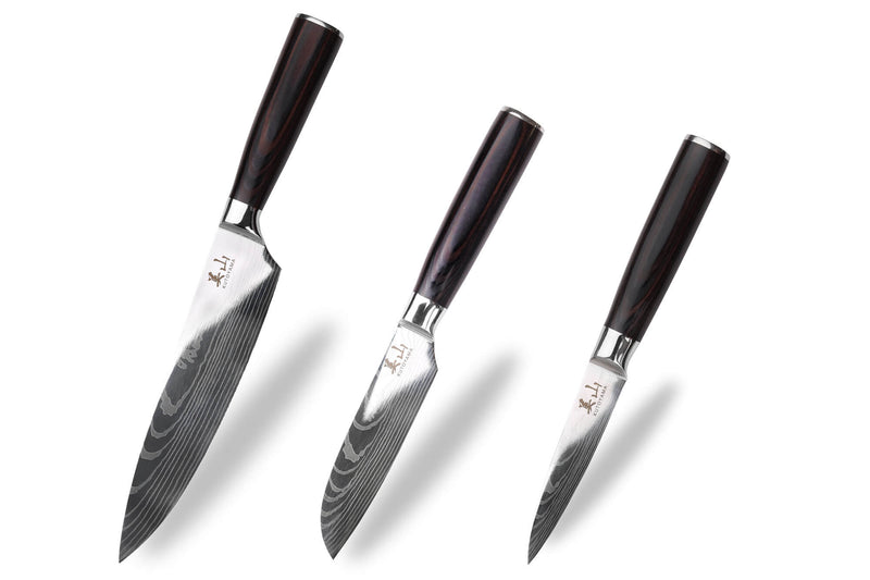 Set de 3 couteaux Kutoyama Black Pakka office + petit santoku + chef