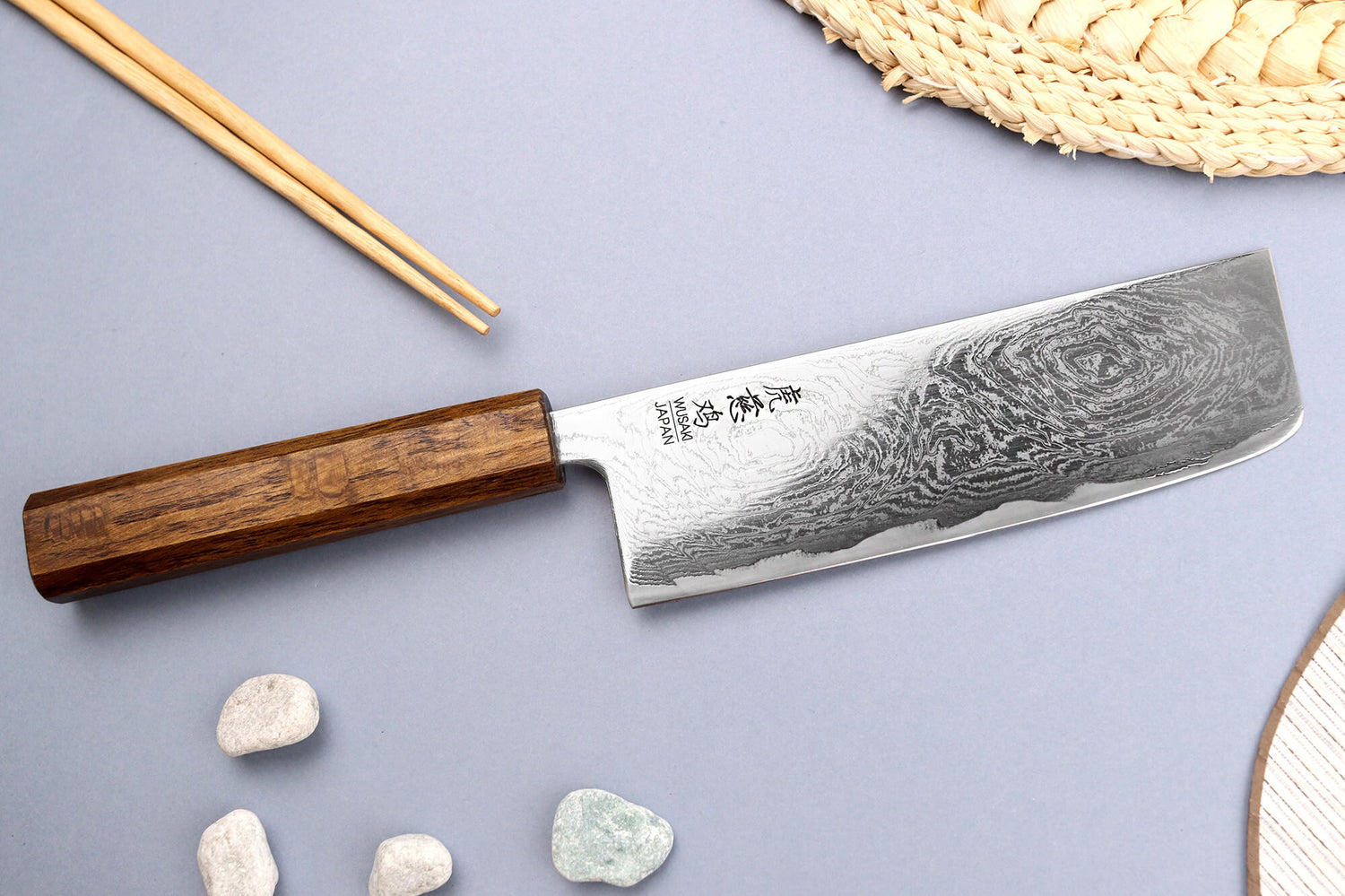 Couteau nakiri japonais artisanal Wusaki Unagi AUS10 damas 16,5cm manche chêne