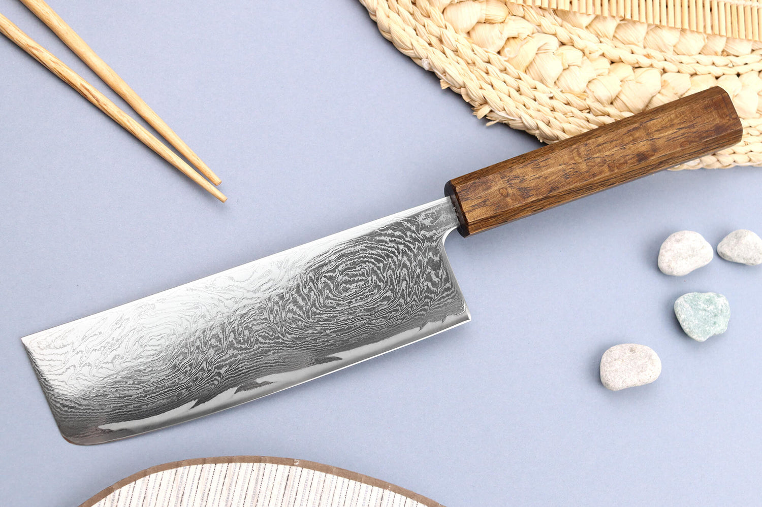 Couteau nakiri japonais artisanal Wusaki Unagi AUS10 damas 16,5cm manche chêne