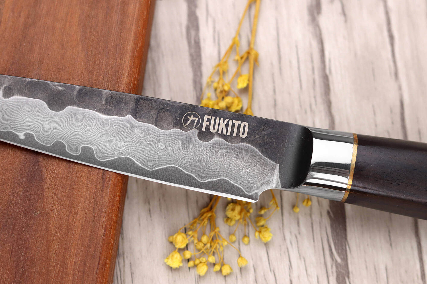 Coffret 3 couteaux Fukito Ébène Damas VG10 Chef + Universel + Office