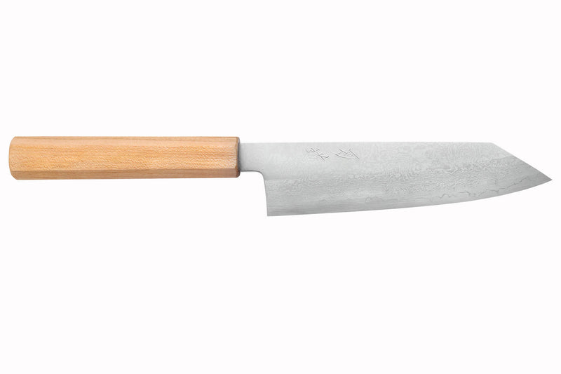 Couteau kiritsuke 18cm japonais artisanal Hado Ginsan Cherry damassé