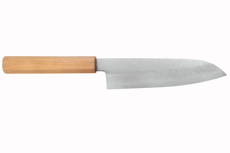 Couteau santoku 18cm japonais artisanal Hado Ginsan Cherry damassé