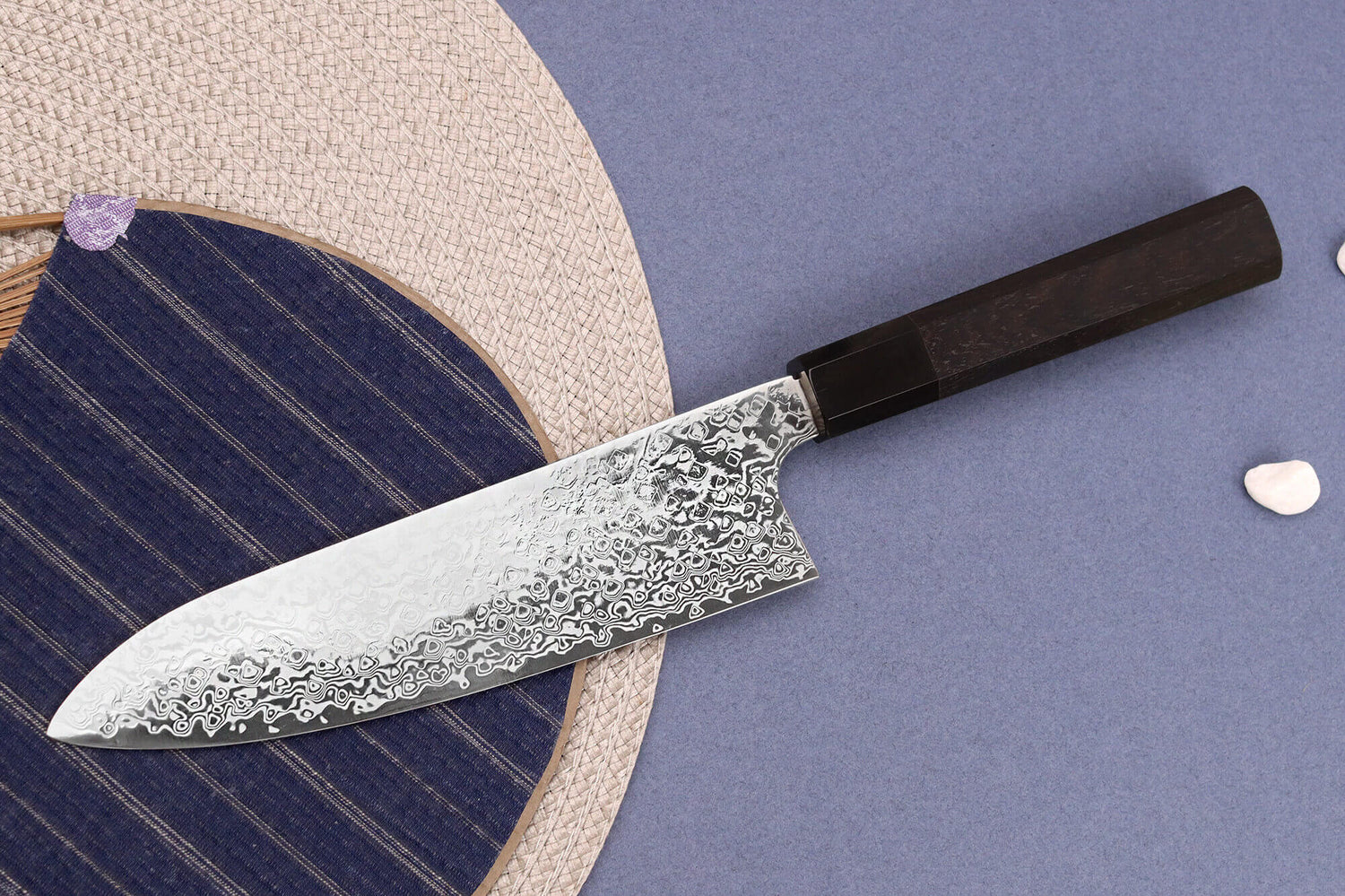Couteau santoku 18cm japonais artisanal Hatsukokoro Ginga ATS-34 Damas ébène
