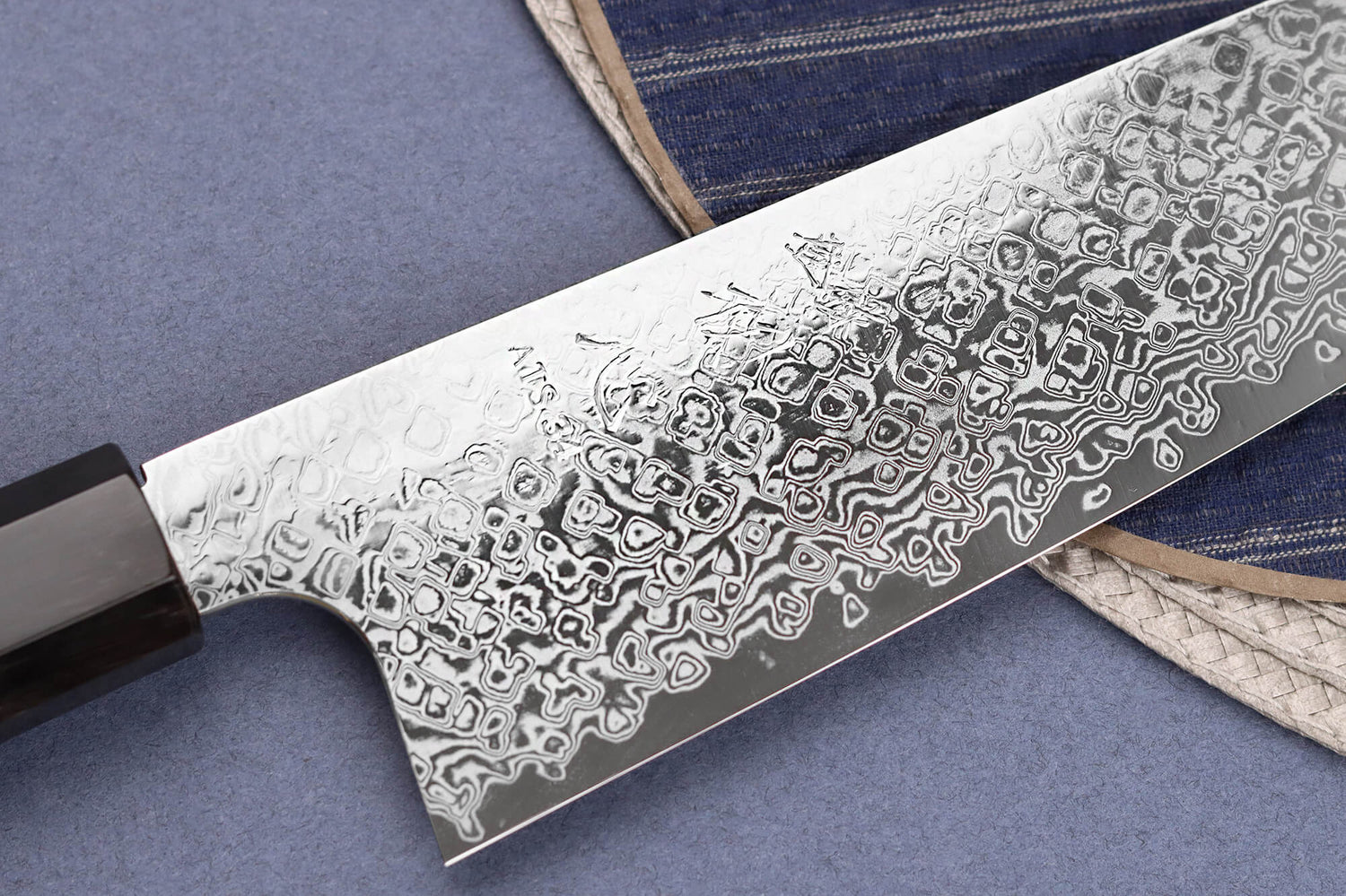 Couteau de chef 21cm japonais artisanal Hatsukokoro Ginga ATS-34 Damas ébène
