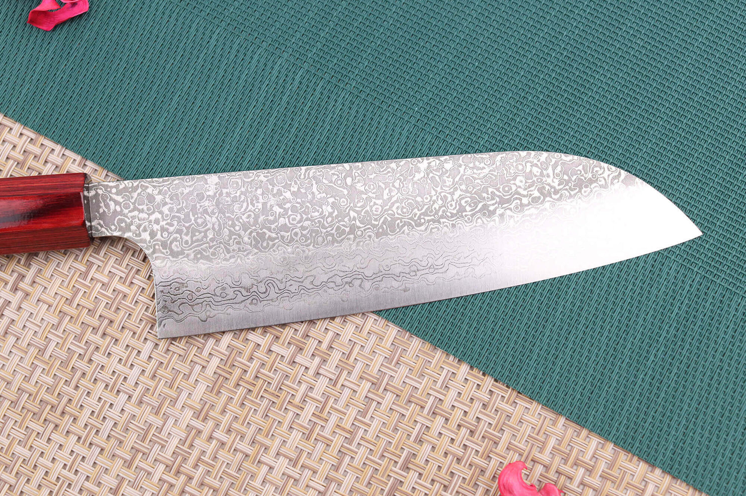Couteau santoku japonais artisanal Kei Kobayashi SG2 Damas Heptagone 17cm