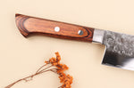 Couteau santoku 17cm japonais Satake Cutlery Brown Pakkawood AUS-8 San Maï Nashiji