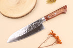 Couteau santoku 17cm japonais Satake Cutlery Brown Pakkawood AUS-8 San Maï Nashiji