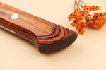 Couteau santoku 17cm japonais Satake Cutlery Brown Pakkawood AUS-8 San Maï Nashiji