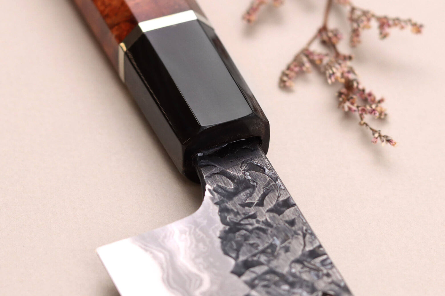 Couteau sujihiki 24cm japonais artisanal Kisuke Manaka Enn en cognassier avec 2 anneaux