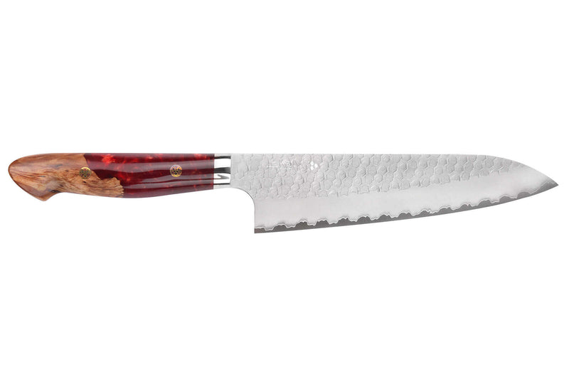 Couteau de chef 21cm japonais artisanal Nigara Hamono Migaki Tsuchime SG2 manche en acrylique