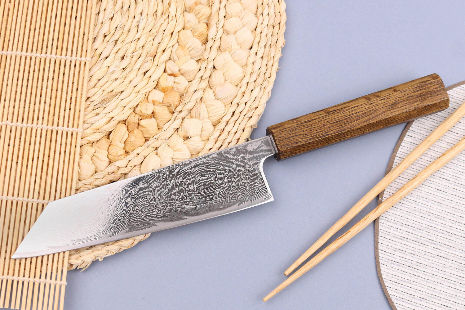 Couteau bunka japonais artisanal Wusaki Unagi AUS10 damas 17,5cm manche chêne