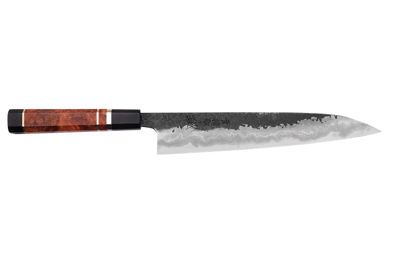 Couteau sujihiki 24cm japonais artisanal Kisuke Manaka Enn en cognassier avec 3 anneaux