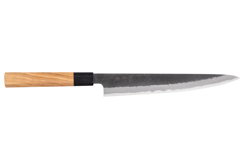 Couteau sujihiki 24cm japonais artisanal Hinoura Mutsumi Ajikataya Black Nashiji