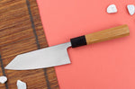 Couteau deba kiritsuke 15cm japonais artisanal Hatsukokoro Shirasagi manche en teck