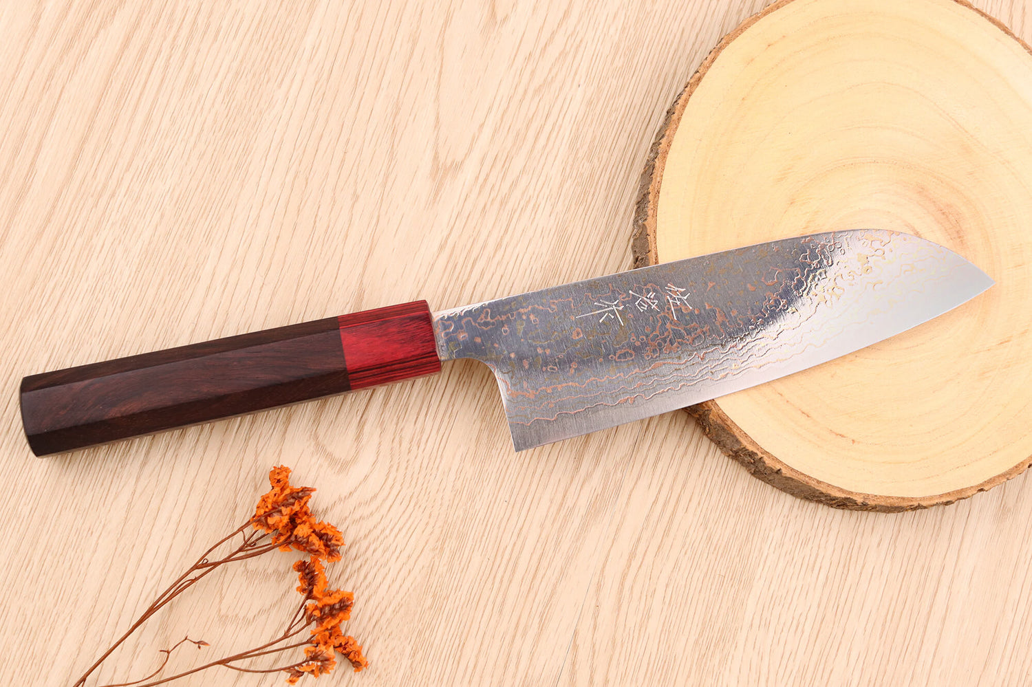 Couteau santoku 16,5cm japonais artisanal Takeshi Saji VG10 Rainbow