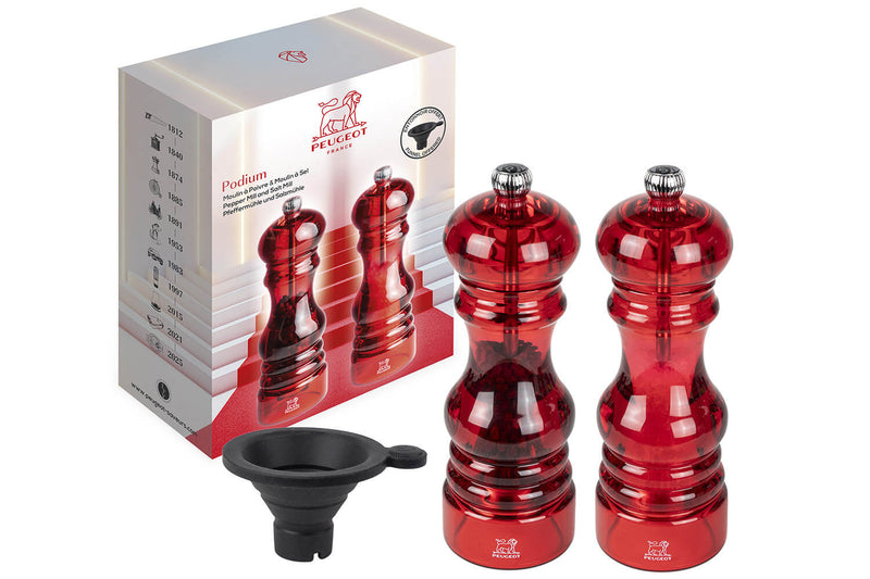 Coffret cadeau 2 moulins Peugeot Podium en acrylique rouge 18cm